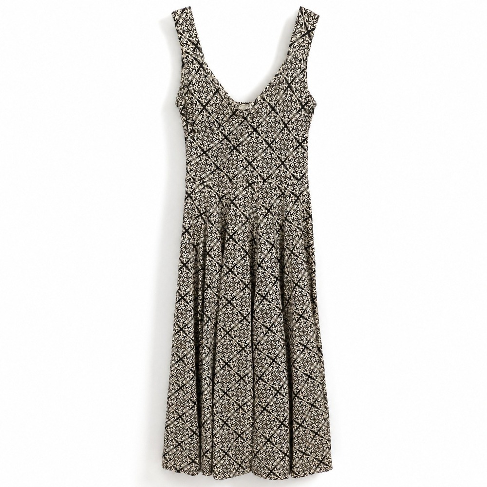 Effie's Heart Womens Cream Black Geometric Medallion Fit Flare Jersey Dress Sz M